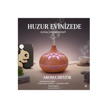 ® Yeni Ürün Aroma Difüzör Gece Işığı 7 Led DESENLİ Nemlendirici Kumandalı Buhar Makinesi 550 ml